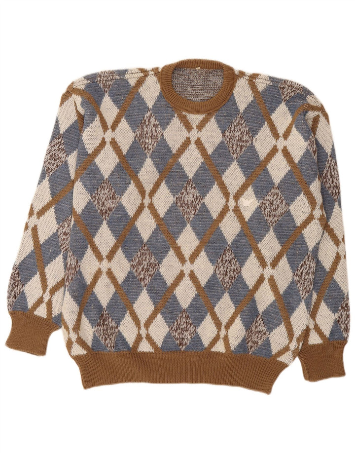 Suéter masculino vintage com gola redonda IT 52 grande marrom argyle/diamante
