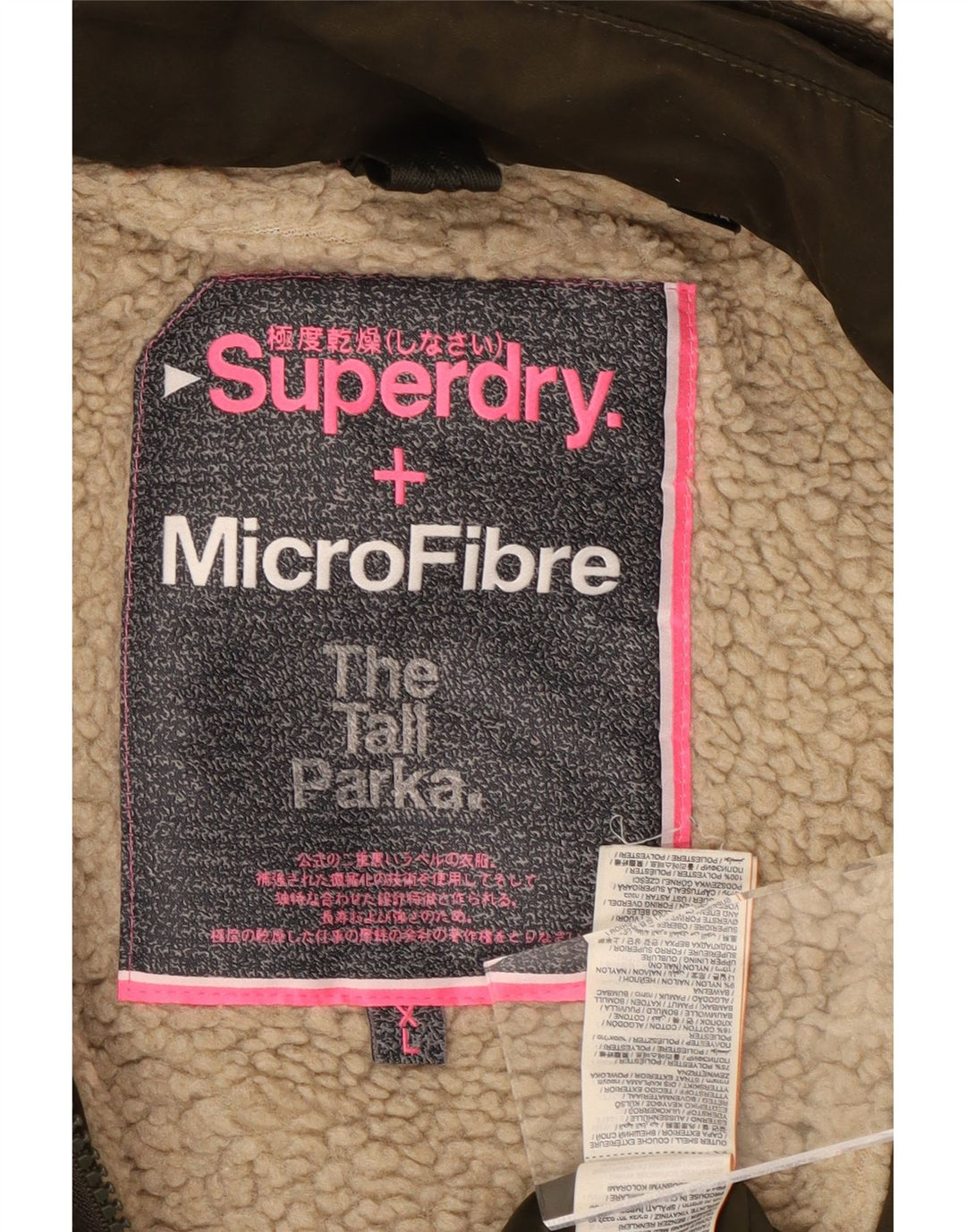 Jaqueta parka feminina SUPERDRY com capuz UK 18 XL cáqui poliéster