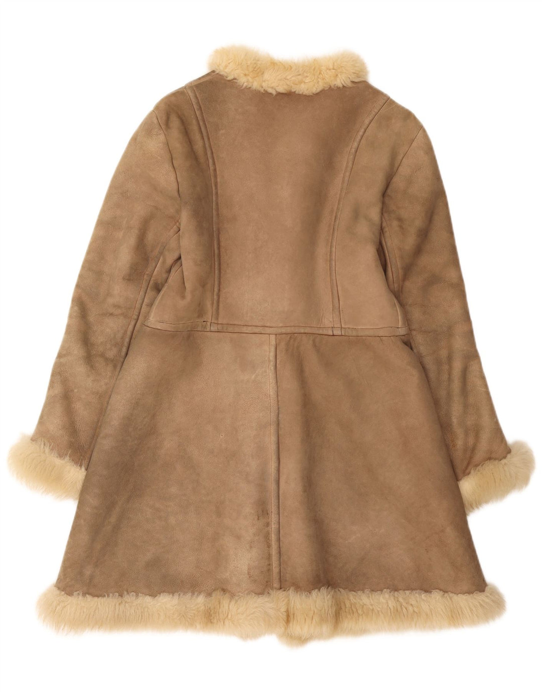 Casaco feminino vintage de shearling UK 10 pequeno marrom