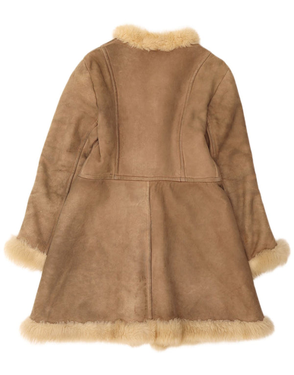 Casaco feminino vintage de shearling UK 10 pequeno marrom