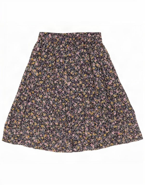 Saia feminina vintage linha A W34 grande poliéster floral azul marinho
