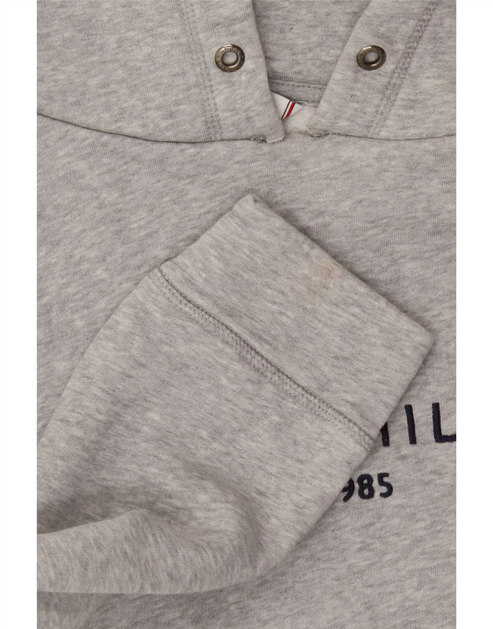 TOMMY HILFIGER Womens Oversized Crop Hoodie Jumper UK 10 Small Grey Vintage Tommy Hilfiger and Second-Hand Tommy Hilfiger from Messina Hembry 