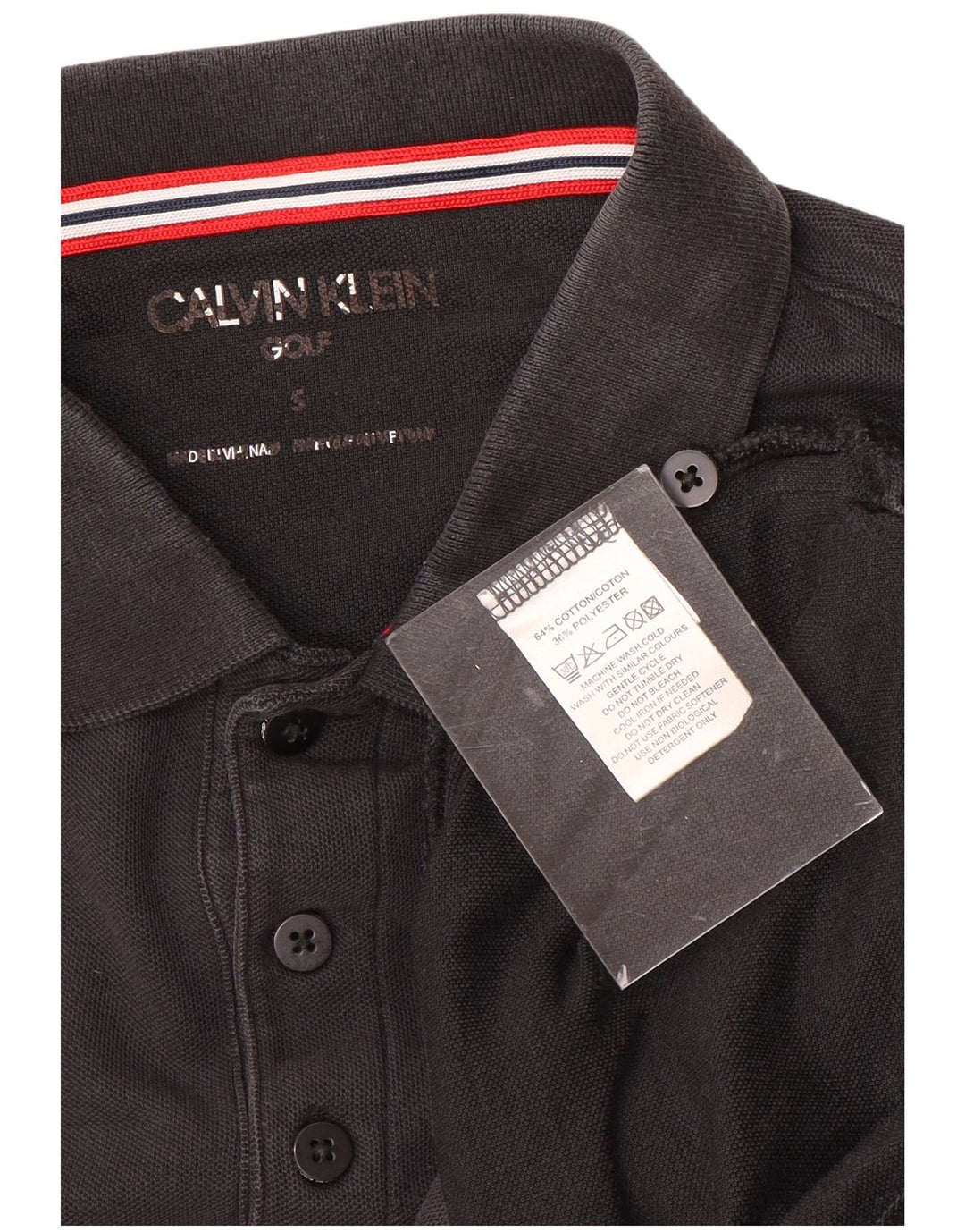 CALVIN KLEIN Camisa polo masculina de manga comprida pequena de algodão preto
