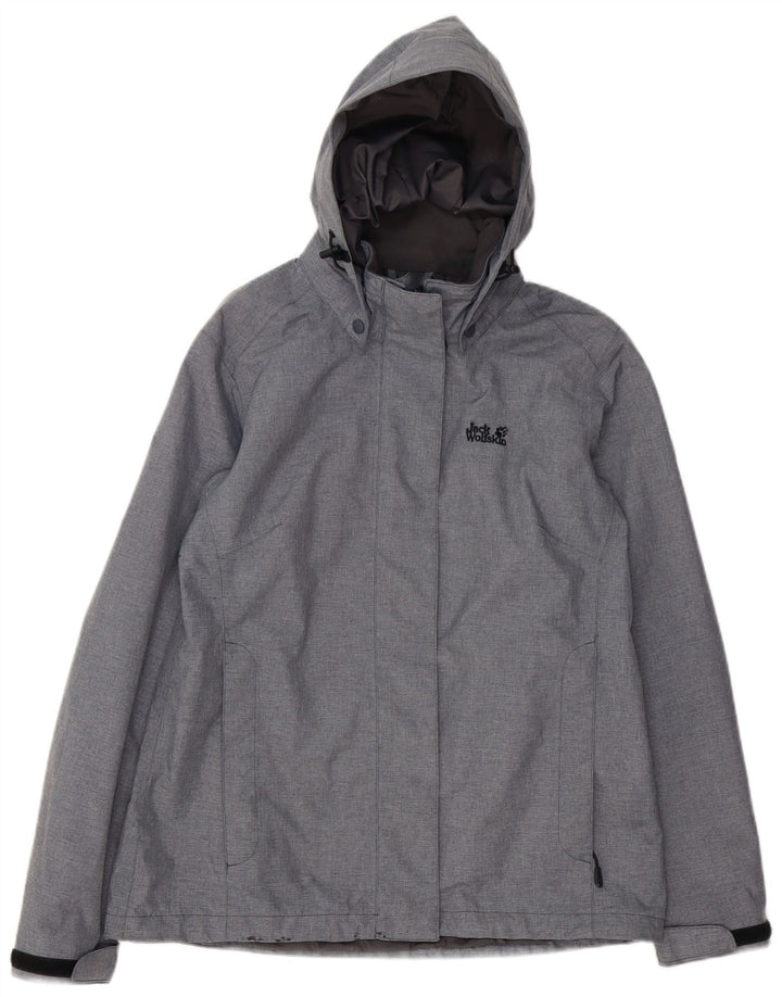 Jaqueta impermeável feminina com capuz JACK WOLFSKIN UK 12 poliéster cinza médio