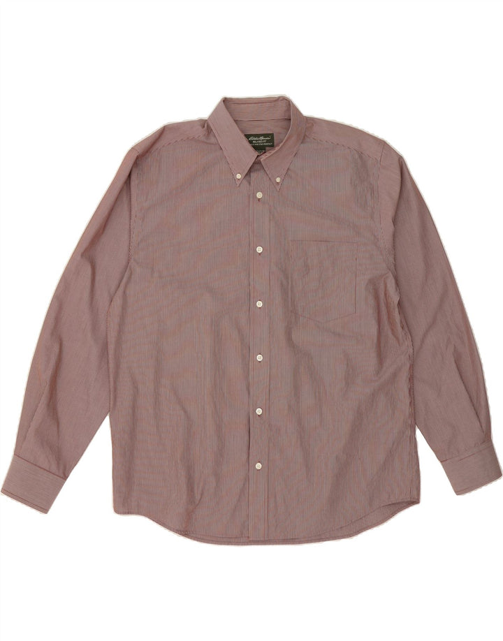 EDDIE BAUER Mens Relaxed Fit Shirt Large Brown Pinstripe Cotton Vintage Eddie Bauer and Second-Hand Eddie Bauer from Messina Hembry 