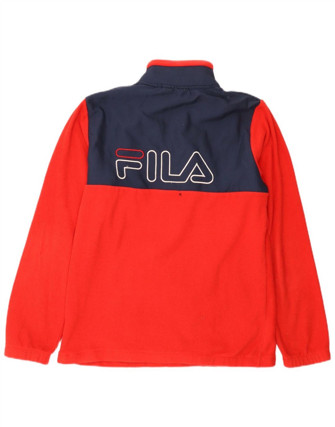 Fila Suéter masculino de lã com gola com zíper gráfico médio vermelho colorblock poliéster