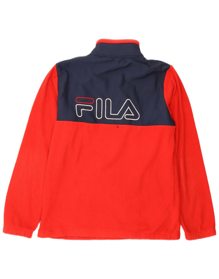 Fila Suéter masculino de lã com gola com zíper gráfico médio vermelho colorblock poliéster