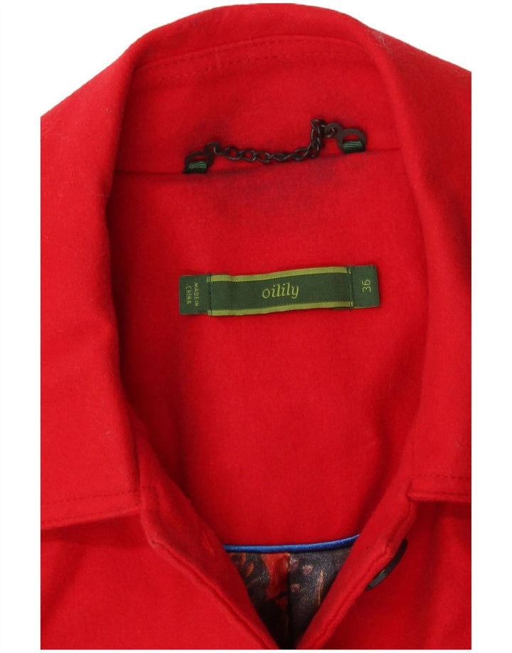 Sobretudo feminino Oilily estampado regular ajuste UE 36 pequeno algodão vermelho Paisley