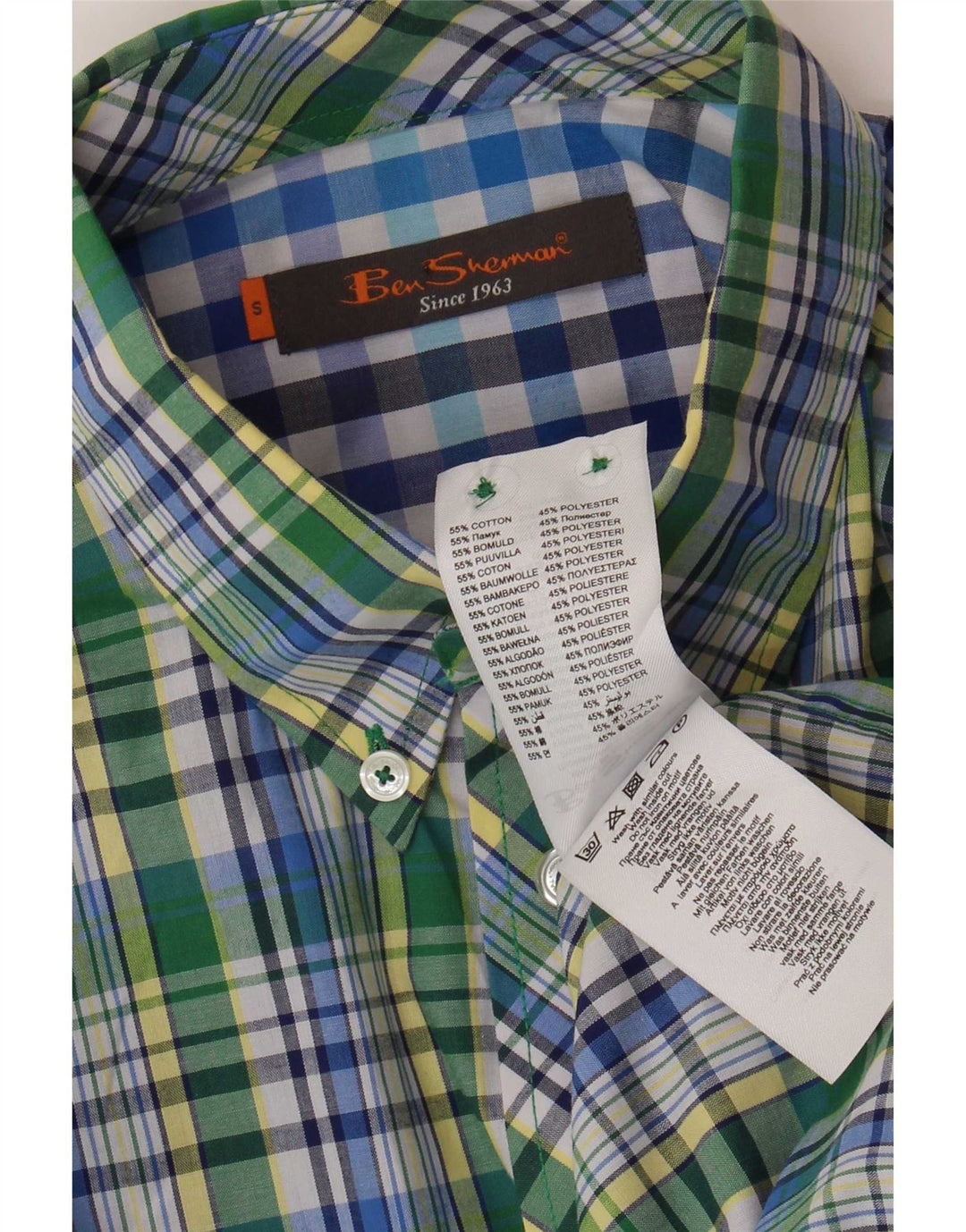 Camisa masculina de manga curta Ben Sherman de algodão xadrez verde pequeno