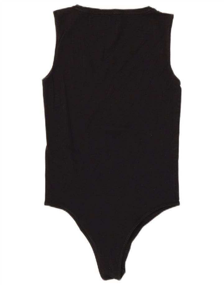 Calvin Klein Jeans feminino gráfico sem mangas bodysuit UK 12 médio preto