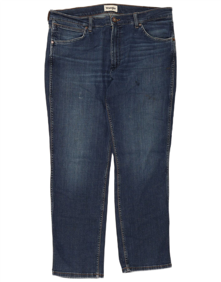 WRANGLER Masculino Greensboro Straight Jeans W36 L30 Azul Algodão