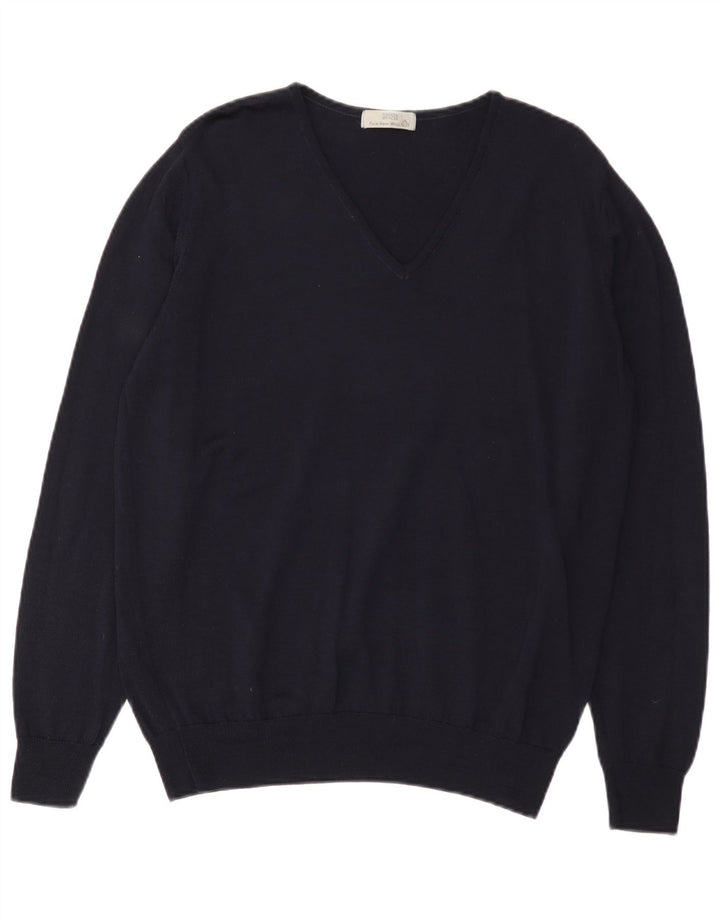 Suéter feminino Marks & Spencer com decote em V Reino Unido 16 grande lã azul marinho