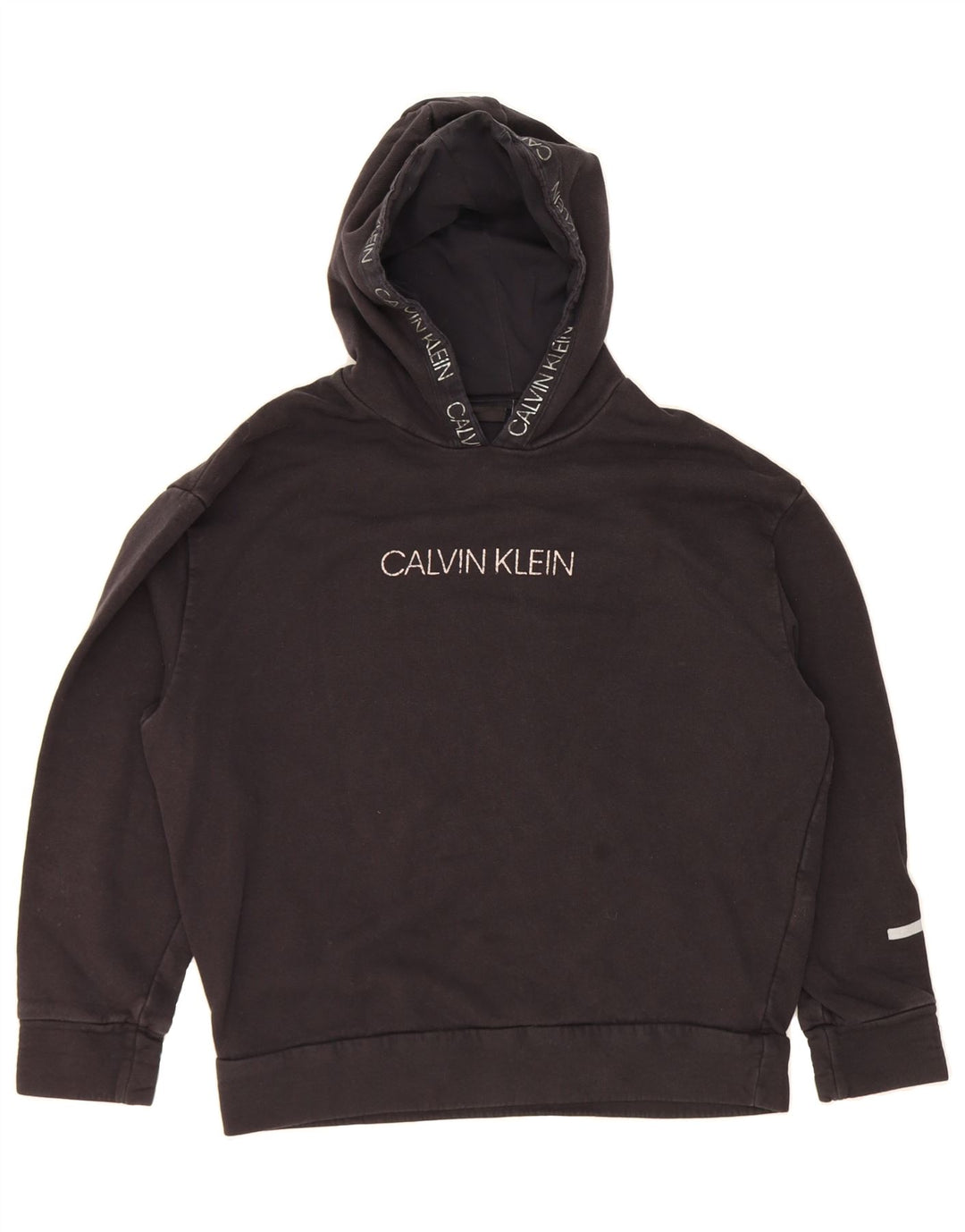 CALVIN KLEIN Mens Graphic Hoodie Jumper Small Black Cotton Vintage Calvin Klein and Second-Hand Calvin Klein from Messina Hembry 
