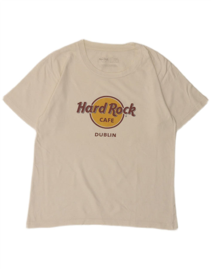 Camiseta feminina Hard Rock Cafe Dublin com estampa gráfica UK 18 XL algodão branco