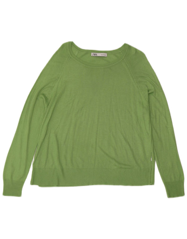 Suéter feminino Zara com gola canoa Reino Unido 14 viscose verde médio