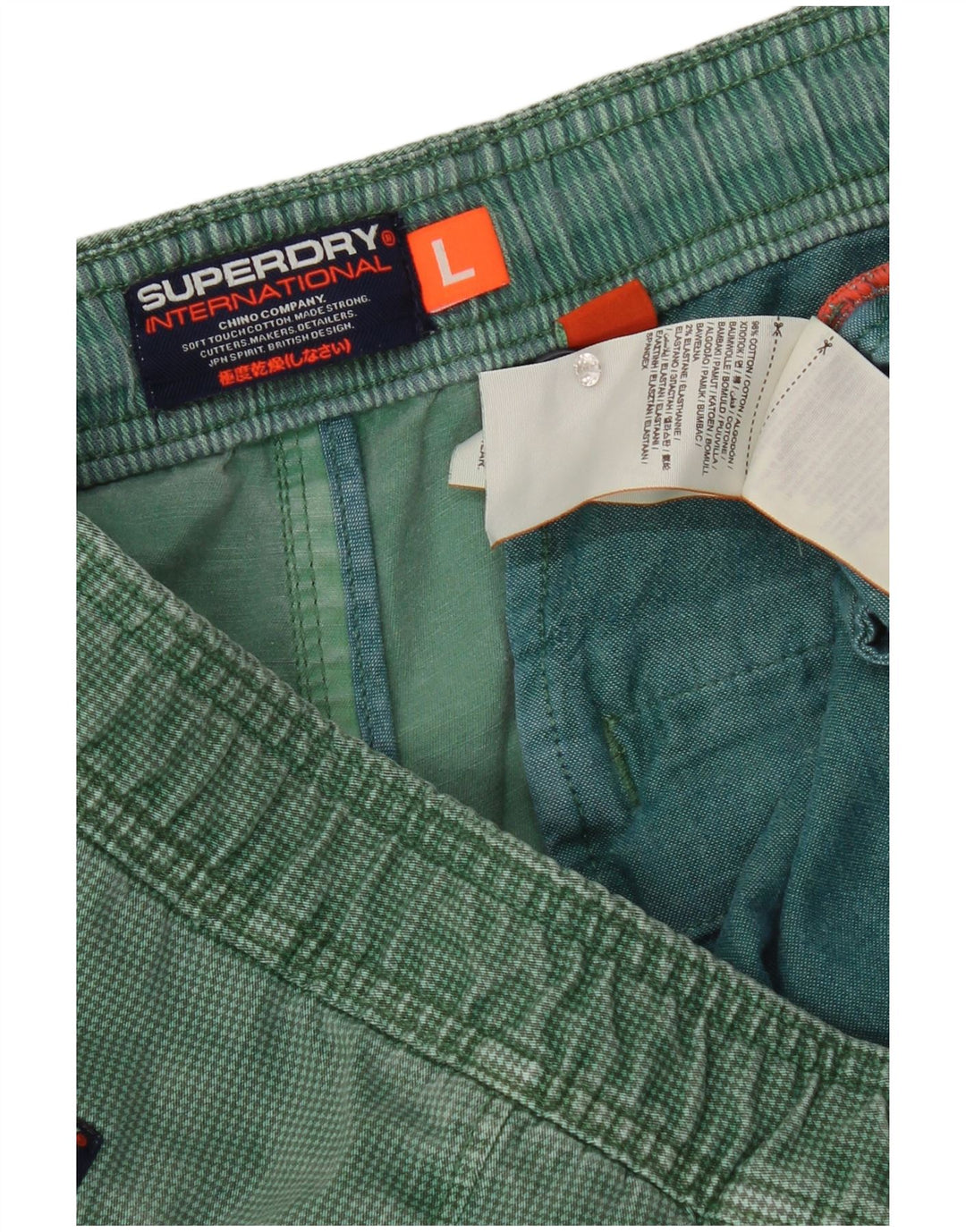 Superdry Mens Chino Shorts Grande W36 Verde Houndstooth Algodão