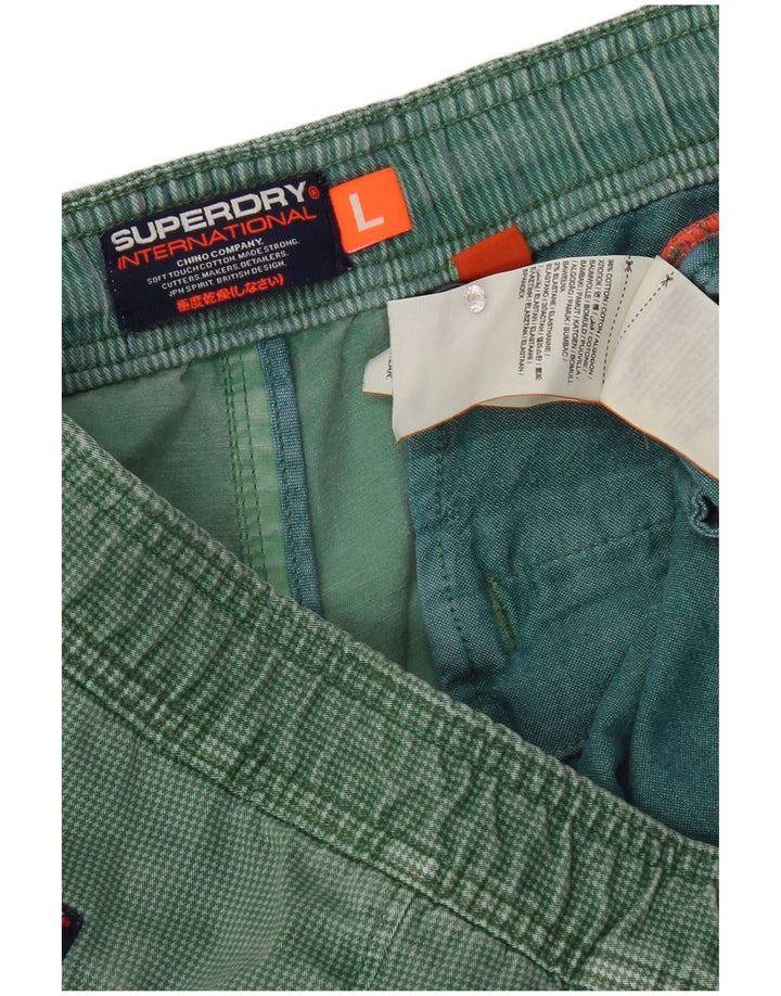Superdry Mens Chino Shorts Grande W36 Verde Houndstooth Algodão