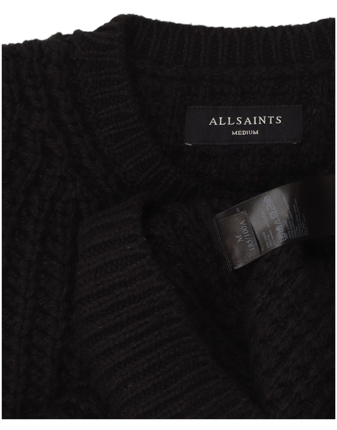 Suéter masculino All Saints com gola redonda, algodão preto médio