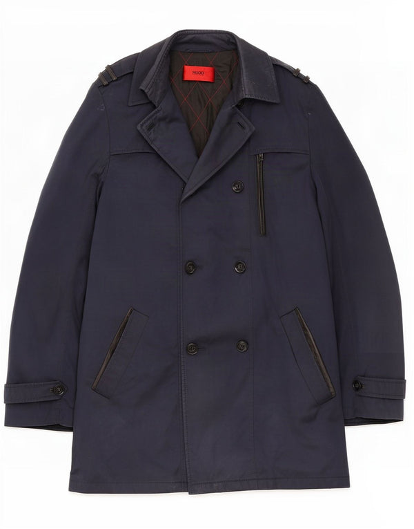 Hugo Boss Mens Trench Coat EU 48 Médio Algodão Azul Marinho