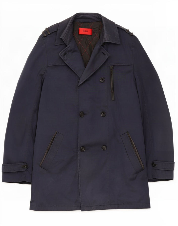 Hugo Boss Mens Trench Coat EU 48 Médio Algodão Azul Marinho
