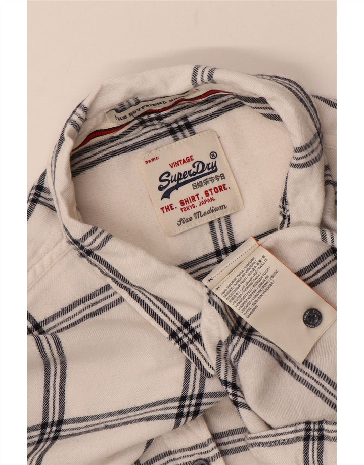 Camisa feminina Superdry de flanela Boyfriend UK 14 média branca xadrez viscose