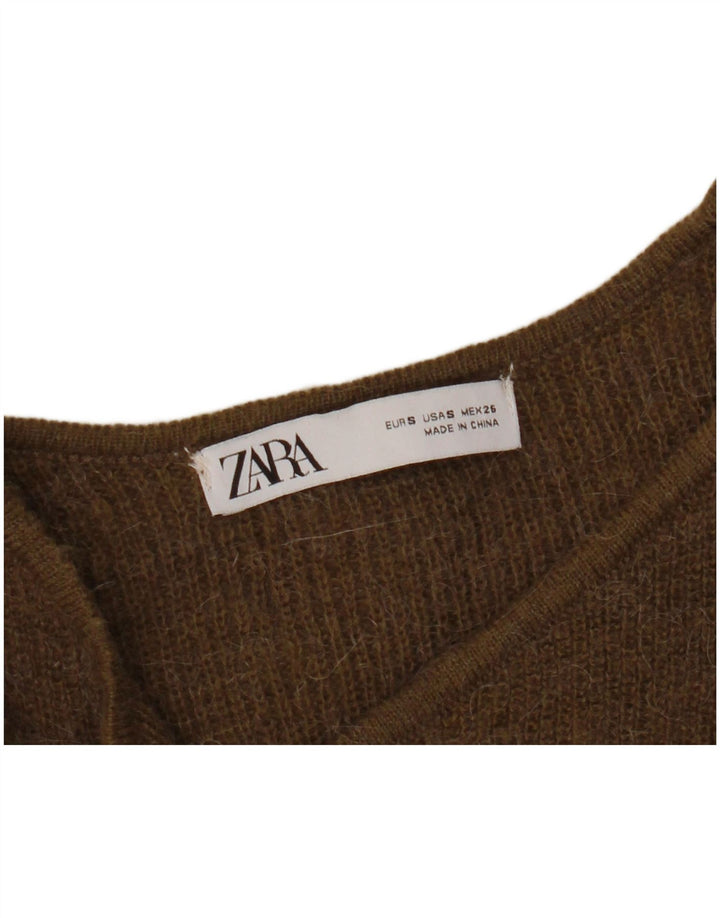 Zara Suéter Cardigan Feminino Wrap UK 10 Pequeno Caqui
