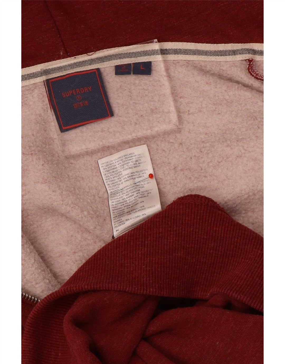 Suéter masculino Superdry com capuz e zíper grande algodão vermelho