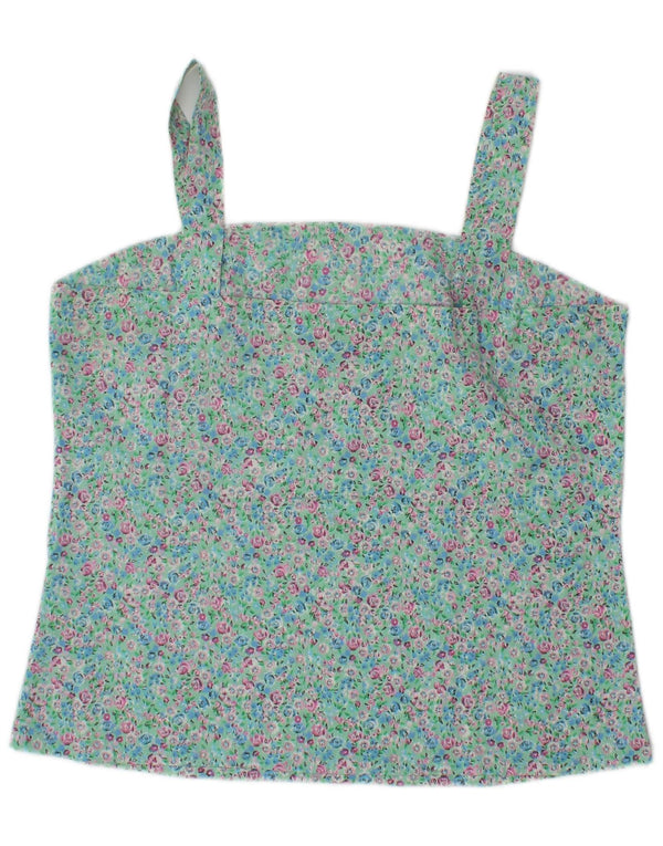 Cami Top Feminino Vintage UK 10 Pequeno Floral Turquesa