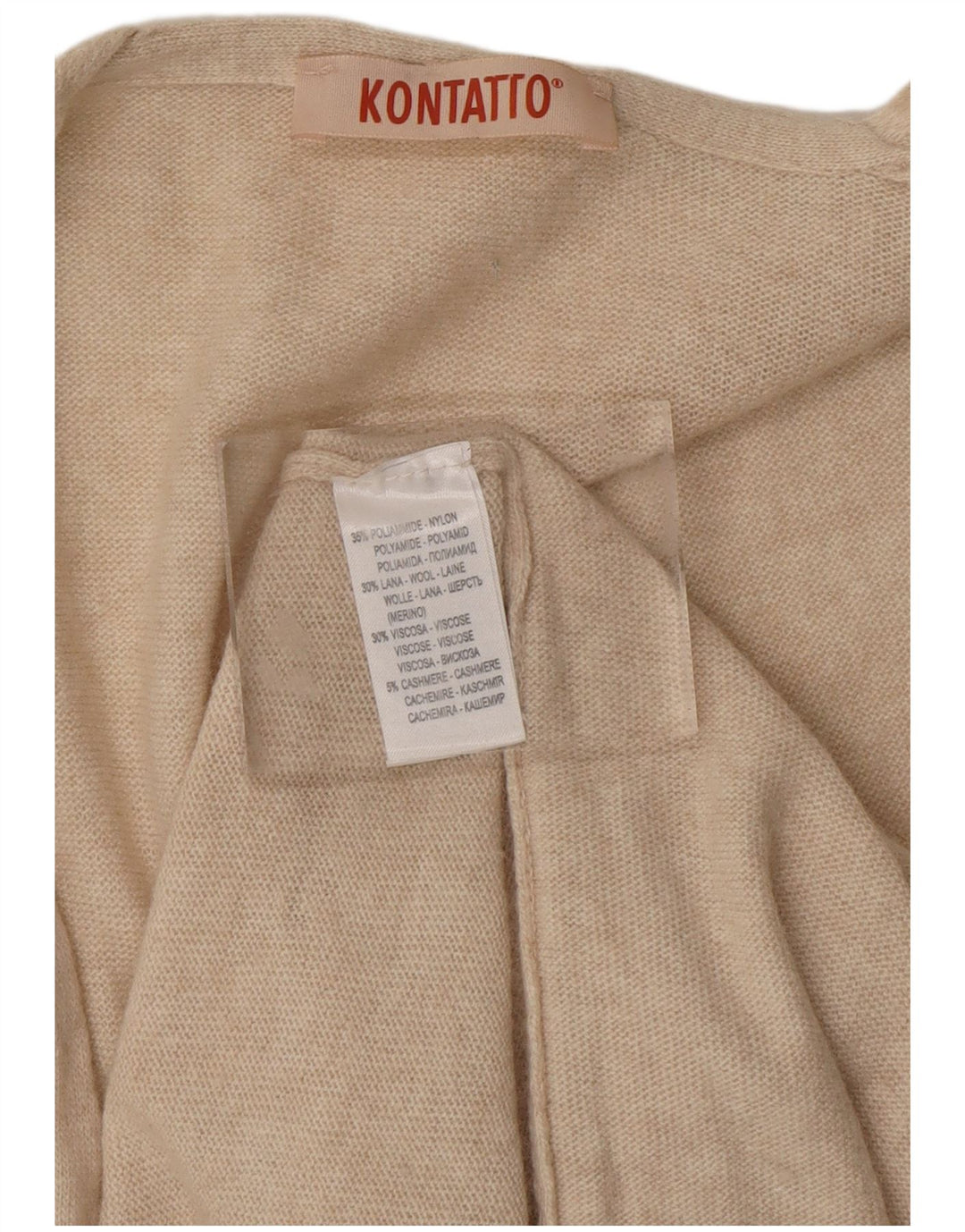 Suéter cardigã feminino longline KONTATTO Reino Unido 14 poliamida bege médio