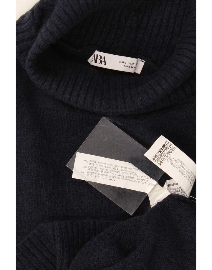 Suéter feminino Zara com gola alta e gola alta Reino Unido 10 pequeno azul marinho