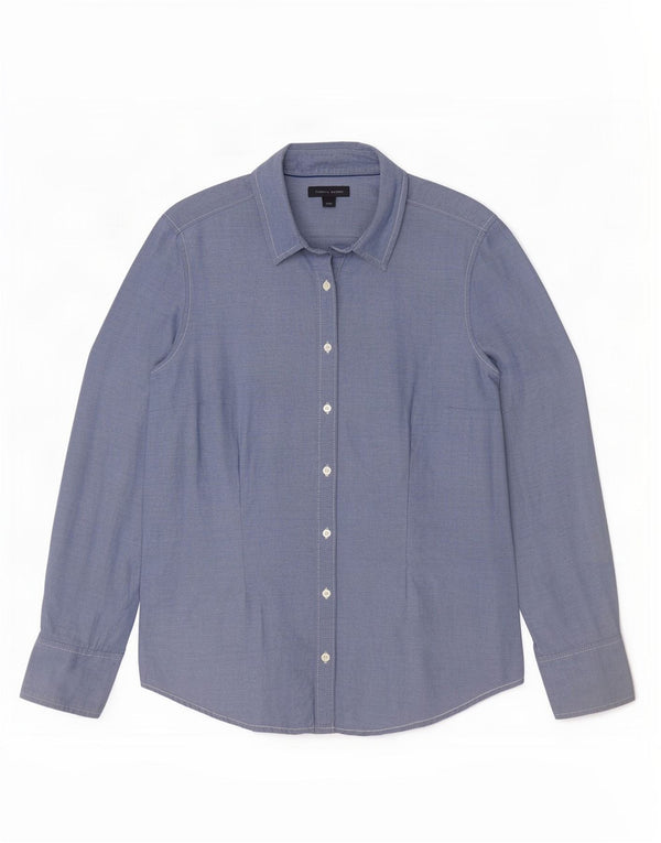 Camisa feminina Tommy Hilfiger UK 12 algodão azul médio
