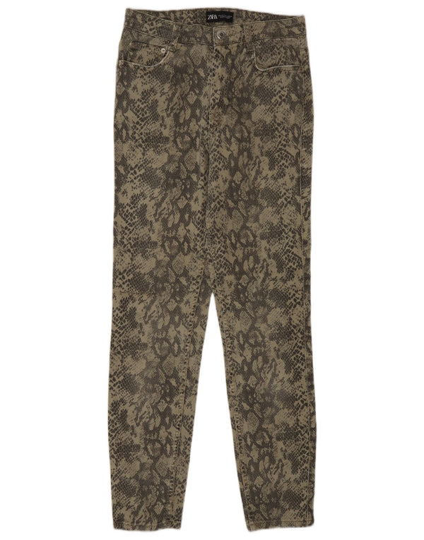 Zara Jeans Slim Feminino EU 40 Médio W30 L28 Cáqui Animal Print