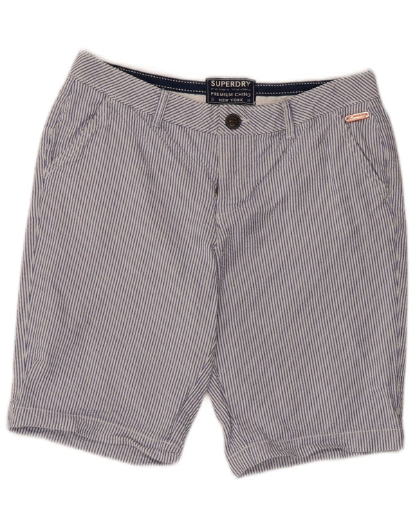 Superdry Womens Chino Shorts UK 8 Pequeno W30 Azul Risca de Giz Algodão