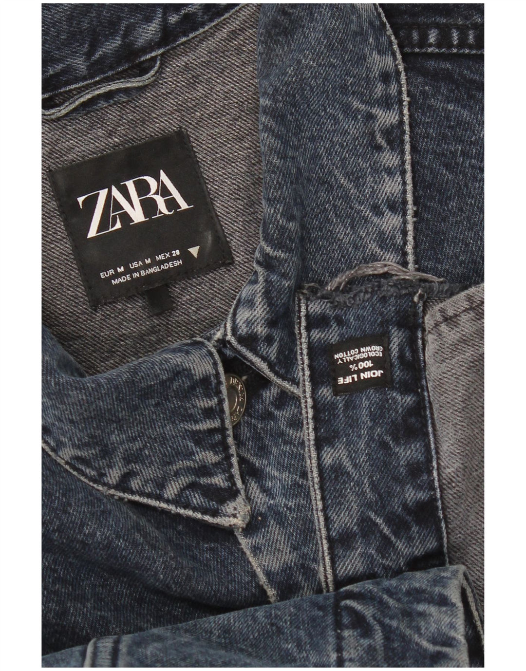 Zara Womens Crop Oversized Denim Jacket Reino Unido 14 Médio Azul Marinho Algodão