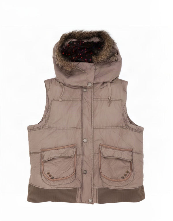 Colete acolchoado com capuz feminino Fat Face UK 14 grande algodão cinza