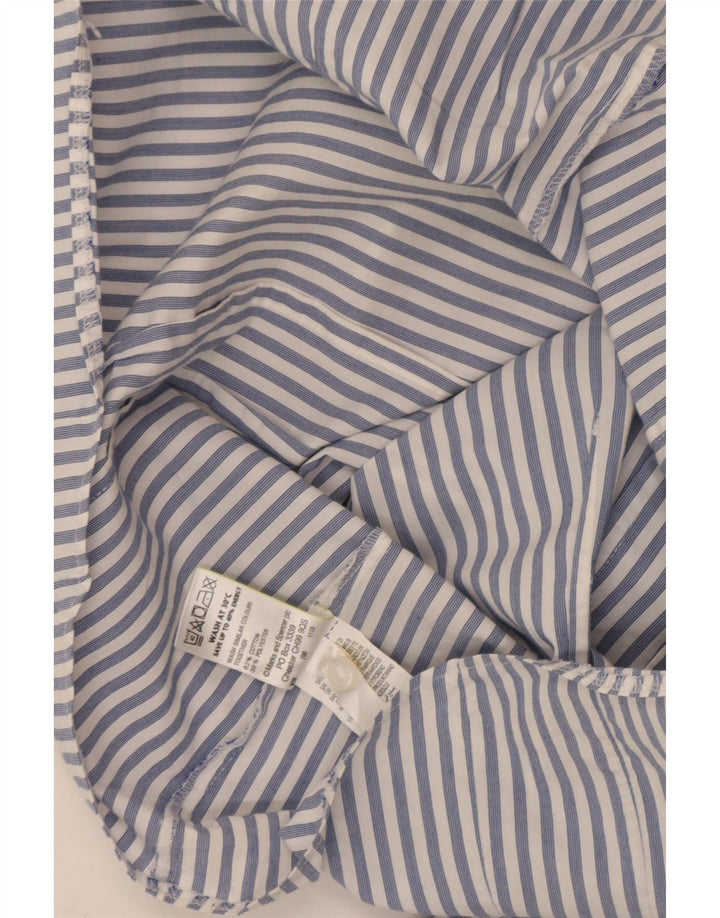 Marks & Spencer Womens Shirt UK 12 Medium Navy Blue Pinstripe Cotton