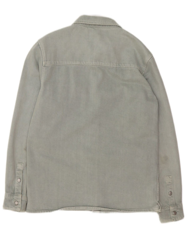 Camisa jeans masculina Zara com ajuste relaxado pequeno algodão verde