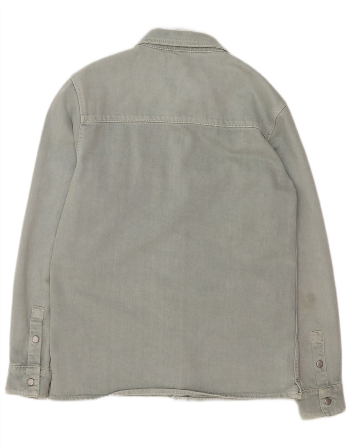 Camisa jeans masculina Zara com ajuste relaxado pequeno algodão verde