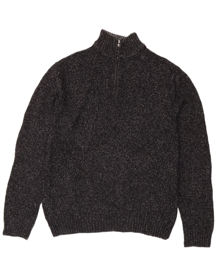 Suéter masculino CHAPS com zíper e gola alta de algodão manchado preto médio