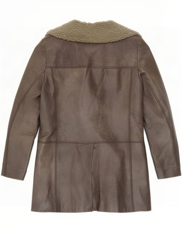 Jaqueta Shearling Feminina Vintage UK 10 Pequena Cinza