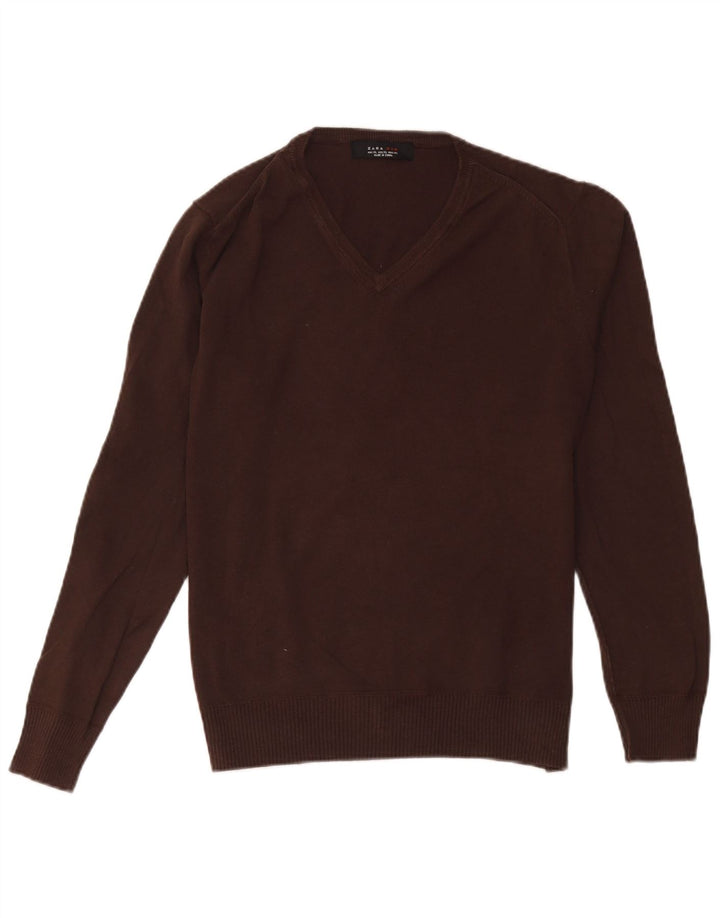 Zara Suéter masculino com decote em V XL marrom