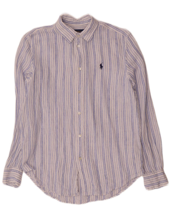 Camisa polo Ralph Lauren masculina de ajuste relaxado XS azul listrado de linho