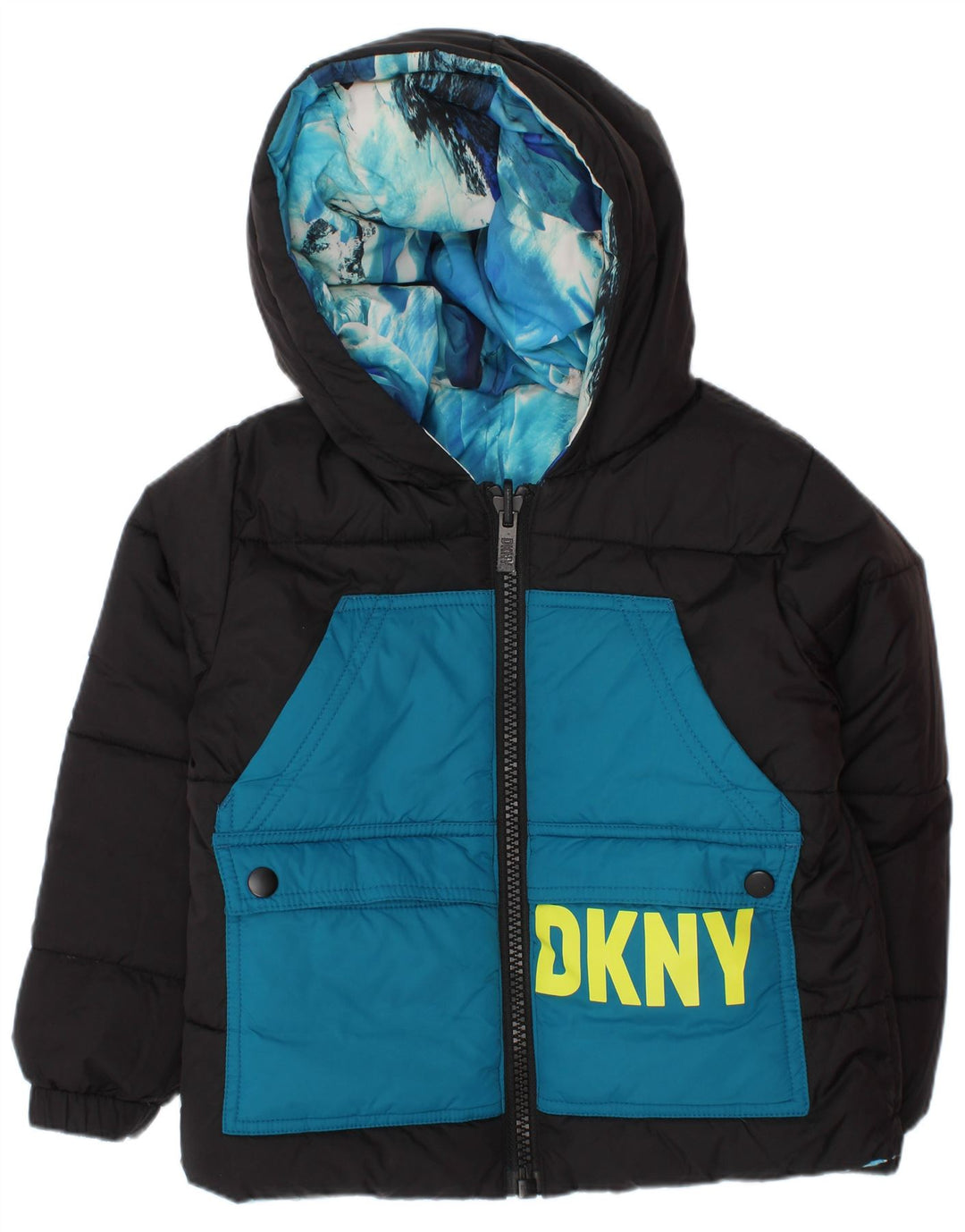 Jaqueta acolchoada reversível com capuz Dkny Boys 3-4 anos azul tie dye poliéster