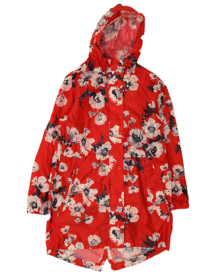 Capa de chuva feminina com capuz Joules UK 12 poliéster floral vermelho médio