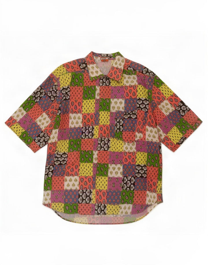 Camisa masculina de manga curta Stefanel média multicolorida patchwork algodão