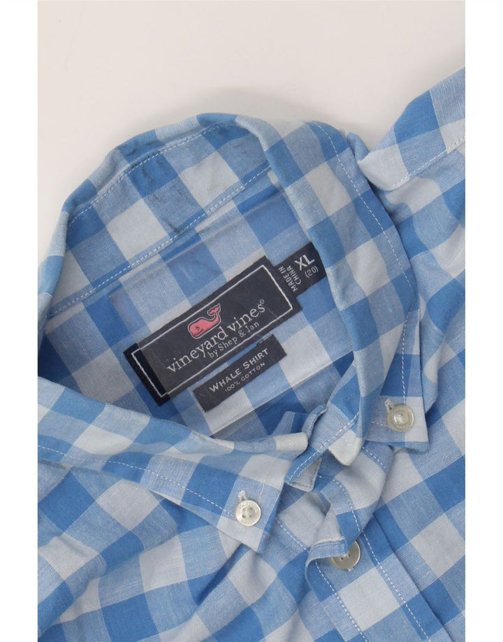 Camisa masculina Vineyard Vines 15-16 anos XL azul algodão guingão