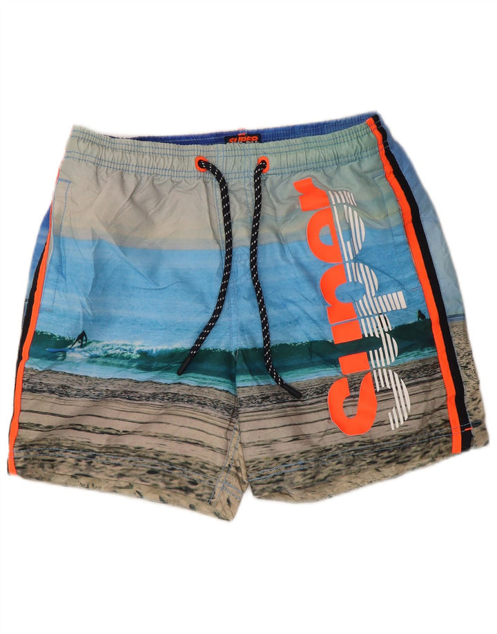 Shorts de natação masculino Superdry gráfico listrado azul médio poliéster