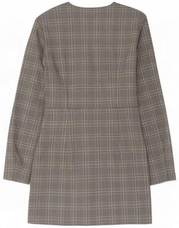 Vestido bainha feminino Zara Reino Unido 8 poliéster cinza pequeno Houndstooth