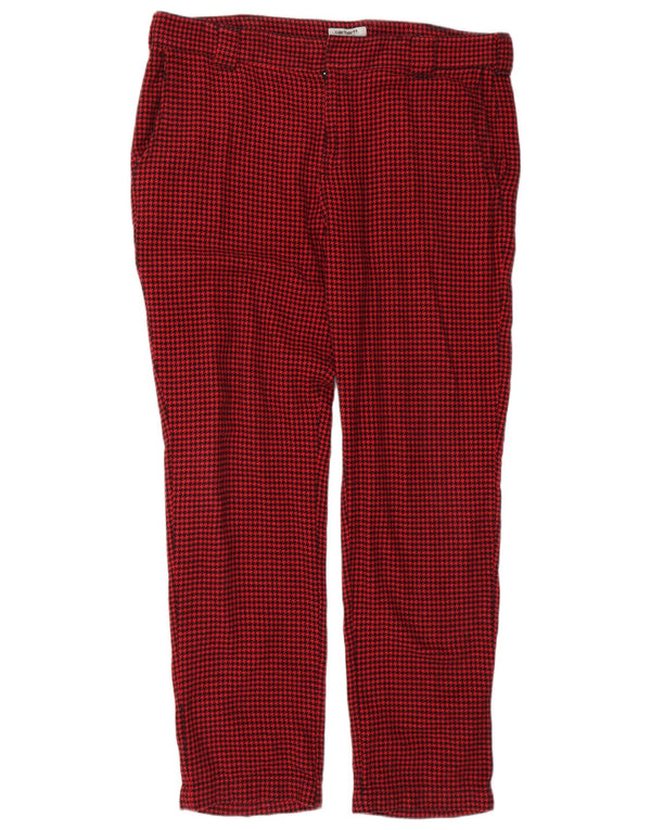 Carhartt Mens Straight Chino Calças XL W40 L32 Vermelho Houndstooth Algodão
