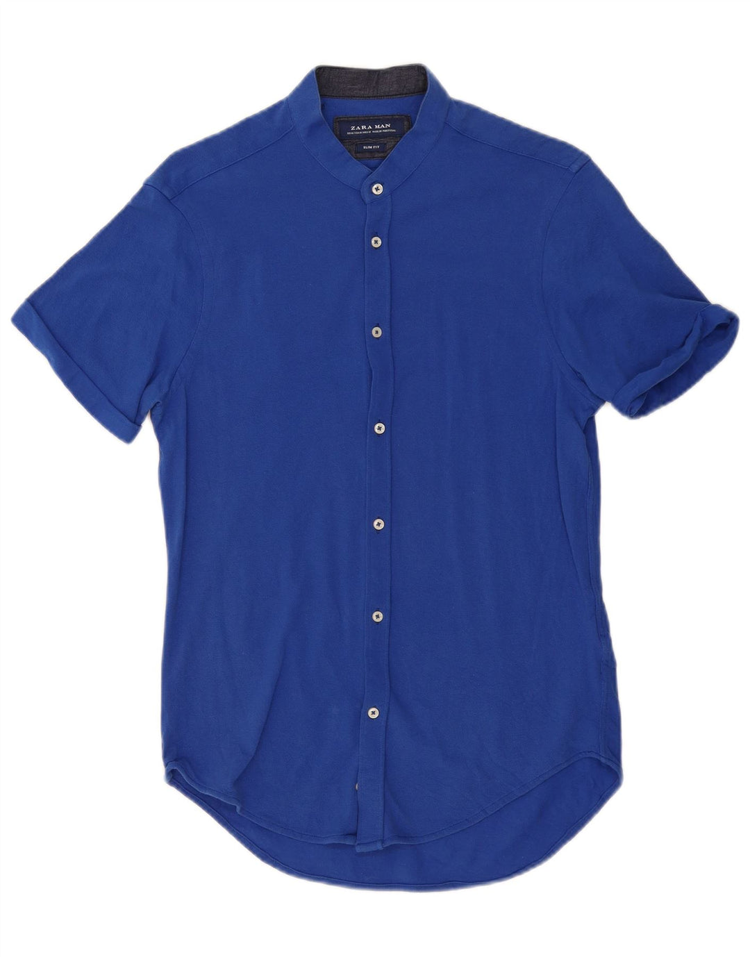 Camisa masculina ZARA Slim Fit manga curta azul médio algodão